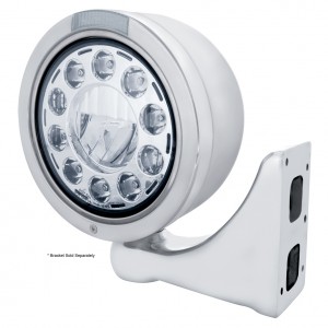 Stainless Steel "Bullet" Half-Moon Peterbilt 11 High Power Led Crystal Headlight W/ 4 Amber Led Signal Light - Clear Lens