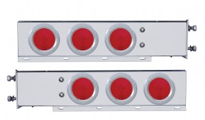 (2/Bulk) Chrome Spring Loaded Rear Light Bar W/ Six Incandescent 4" Red Round Light W/ Bezel - 3 3/4" Red B.P.