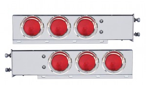 (2/Bulk) Chrome Spring Loaded Rear Light Bar W/ 6 Incandescent 4" Red Round Light W/ Visor - 3 3/4" Red Bolt Pattern