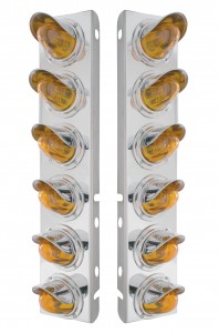(2/Bulk) Stainless Steel Peterbilt 12 Light Cutout Front Air Cleaner Light Bracket W/ Medium Glass Watermelon Light W/ Visor - Amber