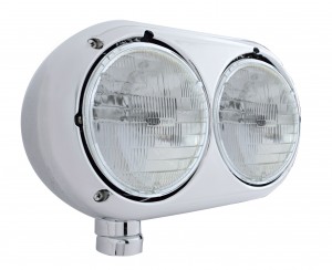 Polished Aluminum Peterbilt 359 Halogen Dual Headlight - Driver