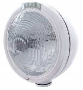 Chrome "Classic" Peterbilt H6024 Halogen Headlight W/ 4 Amber Led Signal Light - Clear Lens