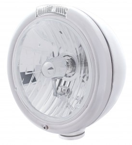 Chrome "Classic" Peterbilt Crystal H4 Halogen Headlight W/ Incandescent Signal Light - Clear Lens