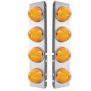 (2/Bulk) Stainless Steel Peterbilt 16 Led Cutout Air Cleaner Light Bracket W/ 17 Amber Led Beehive Cab Light - Amber Lens