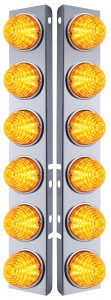 (2/Bulk) Stainless Steel Peterbilt 12 Led Cutout Air Cleaner Light Bracket W/ 17 Amber Led Beehive Cab Light - Amber Lens