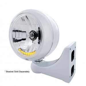 Stainless Steel Classic "Guide" Headlight With 10 Amber Led Crystal Halogen Headlight Bulb
