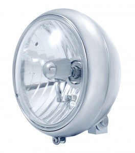 Chrome 7" Motorcycle Headlight With Crystal H4 Halogen Bulb
