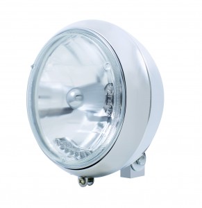 Chrome 7" Motorcycle Headlight With 10 Amber Auxiliary Led Crystal Bulb