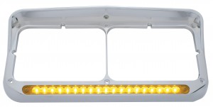 Chrome Plastic Bezel W/ Visor W/ 19 Amber Led 12" Reflector Light Bar - Amber Lens