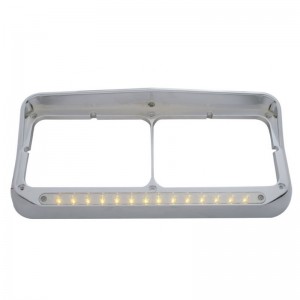 Chrome Plastic 14 Amber Led Rectangular Headlight Bezel W/ Visor - Chrome Lens