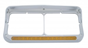 Chrome Plastic 14 Amber Led Rectangular Headlight Bezel W/ Visor - Amber Lens