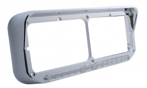 Chrome Plastic 14 Amber Led Rectangular Headlight Bezel W/ Visor - Clear Lens