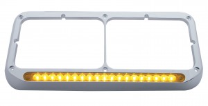Chrome Plastic Dual Headlight Bezel W/ 19 Amber Led 12" Reflector Light Bar - Amber Lens