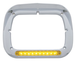 Chrome 10 Amber Led Rectangular Headlight Bezel W/ Visor - Amber Lens