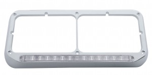 Chrome Plastic 14 White Led Rectangular Dual Headlight Bezel W/O Visor - Clear Lens