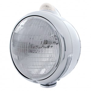 Stainless Steel "Guide" 6014 Sealed Beam Headlight With 5 Amber Led Dual Function Top Mount Light - Clear Lens