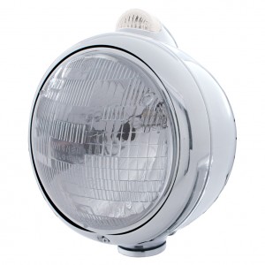 Chrome "Guide" H6024 Halogen Headlight With 5 Amber Led Dual Function Top Mount Light - Clear Lens