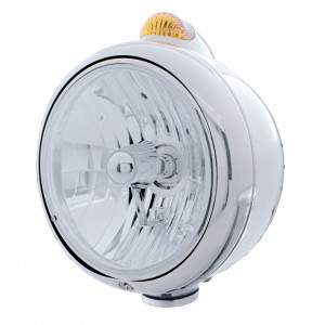 Chrome "Guide" Crystal H4 Halogen Headlight With 5 Amber Led Dual Function Top Mount Light - Amber Lens