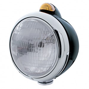 Black "Guide" H6024 Halogen Headlight With 5 Amber Led Dual Function Top Mount Light - Amber Lens