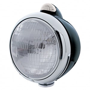 Black "Guide" H6024 Halogen Headlight With 5 Amber Led Dual Function Top Mount Light - Clear Lens