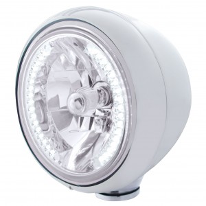 Stainless Steel Classic "Guide" Headlight W/ 34 White Led Crystal Halogen