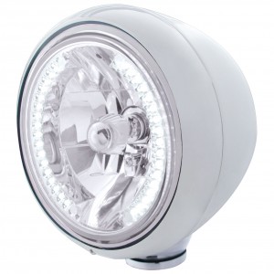 Chrome Classic "Guide" Headlight W/ 34 White Led Crystal Halogen