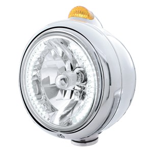 Stainless Steel "Guide" Headlight W/ Amber Dual Function Top Mount Light - 34 White Led Crystal Halogen