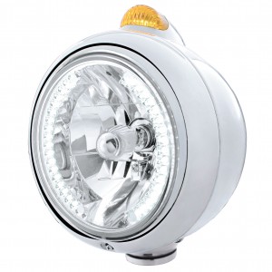 Stainless Steel "Guide" Headlight W/ Amber Top Mount Light - 34 White Led Crystal Halogen