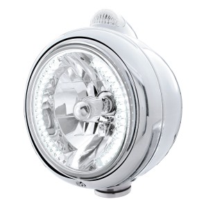 Stainless Steel "Guide" Headlight W/ Amber/Clear Top Mount Light - 34 White Led Crystal Halogen