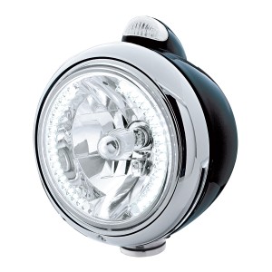 Black "Guide" Headlight W/ Amber/Clear Dual Function Top Mount Light - 34 White Led Crystal Halogen