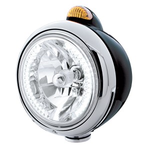 Black "Guide" Headlight W/ Amber Top Mount Light - 34 White Led Crystal Halogen