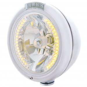 Chrome Peterbilt "Classic" Peterbilt Headlight W/ Amber/Clear Signal Light - 34 Amber Led Crystal Halogen
