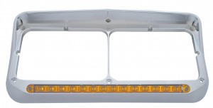 Cr Pl Rect Headlight Bezel W/ Visor W/ 14 Amb Led 12" Sequential Light Bar W/ Amb Lens - Passenger Side/Right To Left