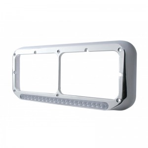 Cr Pl Rect Headlight Bezel W/ 14 Amber Led 12" Sequential Light Bar W/ Clear Lens - Driver Side/Left To Right