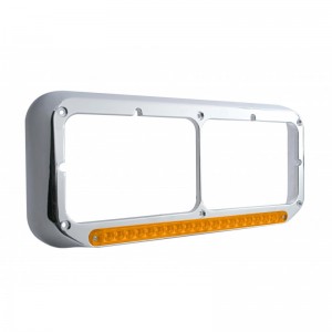 Cr Pl Rect Headlight Bezel W/ 14 Amber Led 12" Sequential Light Bar W/ Amber Lens - Passenger Side/Right To Left