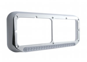 Cr Pl Rect Headlight Bezel W/ 14 Amber Led 12" Sequential Light Bar W/ Clear Lens - Passenger Side/Right To Left