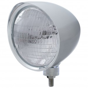 Chrome Aluminum 7" Billet Style "Chopper" Motor Vehicle/Truck Mount Headlight With Smooth Visor - 6014 Seal Beam