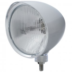 Chrome Aluminum 7" Billet Style "Chopper" Motor Vehicle/Truck Mount Headlight With Smooth Visor - H4 Halogen