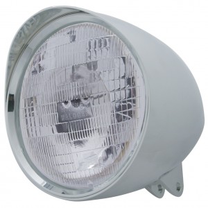 Chrome Aluminum 7" Billet Style "Chopper" Motorcycle Mount Headlight With Smooth Visor - H6024 Halogen