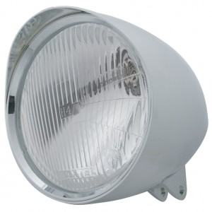 Chrome Aluminum 7" Billet Style "Chopper" Motorcycle Mount Headlight With Smooth Visor - H4 Halogen