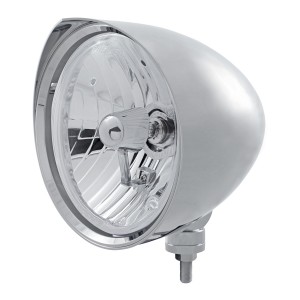 Chrome Aluminum 7" Billet Style "Chopper" Motor Vehicle/Truck Mount Headlight With Razor Visor - Crystal H4 Halogen