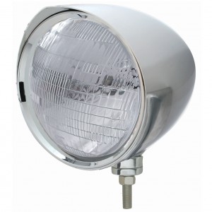 Chrome Aluminum 7" Billet Style "Chopper" Motor Vehicle/Truck Mount Headlight With Razor Visor - 6014 Seal Beam