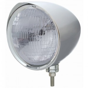 Chrome Aluminum 7" Billet Style "Chopper" Motor Vehicle/Truck Mount Headlight With Razor Visor - H6024 Halogen