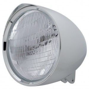 Chrome Aluminum 7" Billet Style "Chopper" Motorcycle Mount Headlight With Razor Visor - 6014 Seal Beam