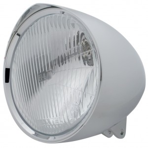 Chrome Aluminum 7" Billet Style "Chopper" Motorcycle Mount Headlight With Razor Visor - H4 Halogen