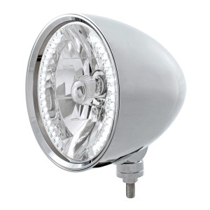 Chrome Aluminum 7" Billet Style "Chopper" Motor Vehicle/Truck Mount Headlight With Smooth Visor - 34 White Auxiliary Led