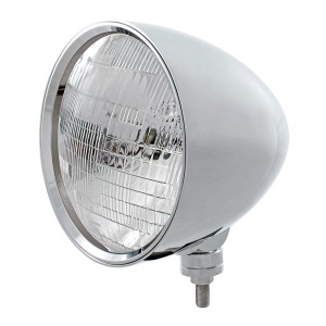 Chrome Aluminum 7" Billet Style "Chopper" Motor Vehicle/Truck Mount Headlight With Smooth Visor - 6014 Seal Beam