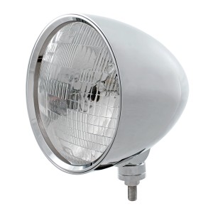 Chrome Aluminum 7" Billet Style "Chopper" Motor Vehicle/Truck Mount Headlight With Smooth Visor - H6024 Halogen
