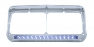 Chrome Plastic 14 Blue Led Rectangular Headlight Bezel W/ Visor - Clear Lens