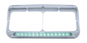 Chrome Plastic 14 Green Led Rectangular Headlight Bezel W/ Visor - Clear Lens